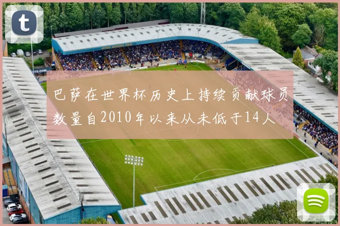 巴萨在世界杯历史上持续贡献球员数量自2010年以来从未低于14人
